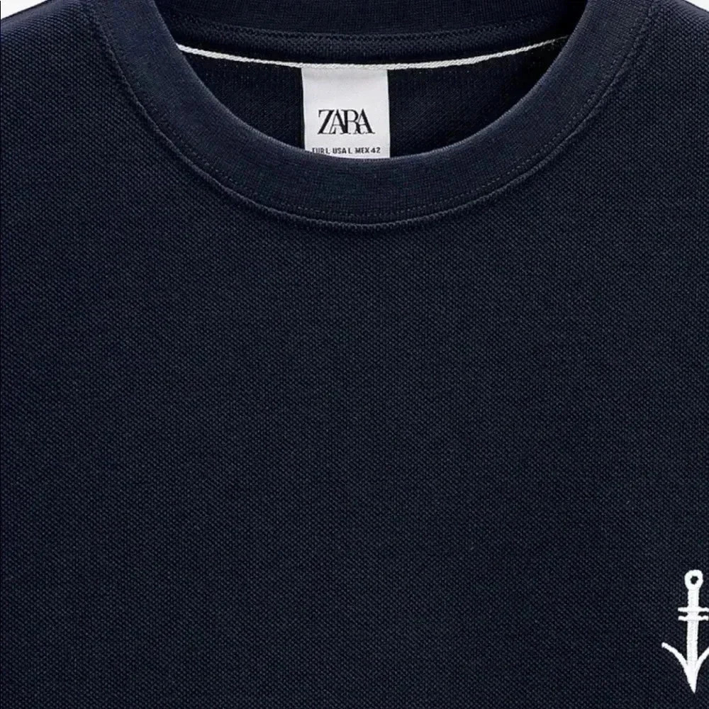 4/$25 NEW ZARA TEXTURED PIQUÉ T-SHIRT NAVY Sz S NWOT - Picture 7 of 9